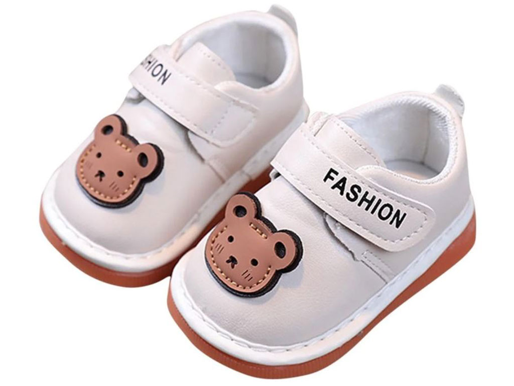 کفش سوتی و جغجغه ای نوزادی رنگ کرم روشن مدل خرس