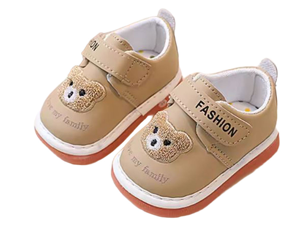 کفش سوتی و جغجغه ای نوزادی رنگ نسکافه ای طرح خرس تدی