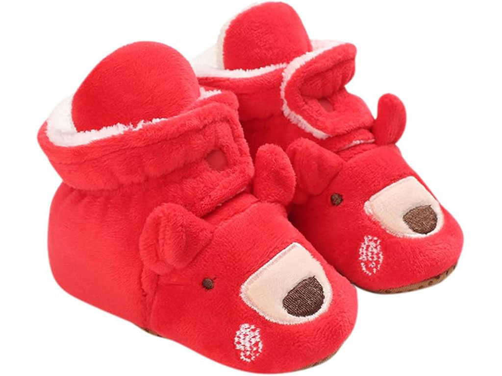 پاپوش ساق دار زمستانی استپ دار توکرکی رنگ قرمز طرح خرس