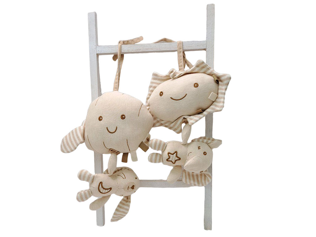 آویز تخت و کریر موزیکال نخ کش رنگ کرم طرح حیوانات kakiblin