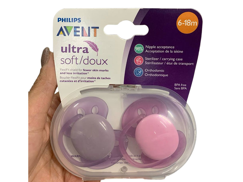 پستانک ارتودنسی دوعددی نوزادی18-6 ماه مدل Ultra soft اونت Avent