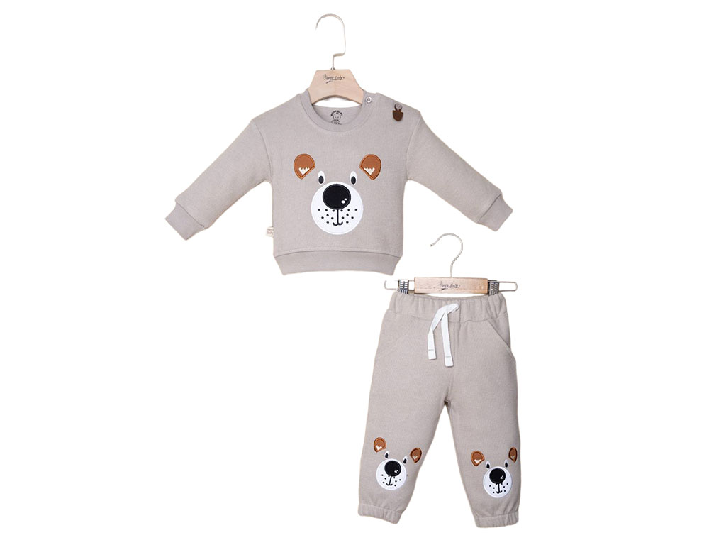 بلوز و شلوار سلانیک رنگ خاکی روشن طرح خرس تکه دوزی شده آی نور بیبی inoor baby