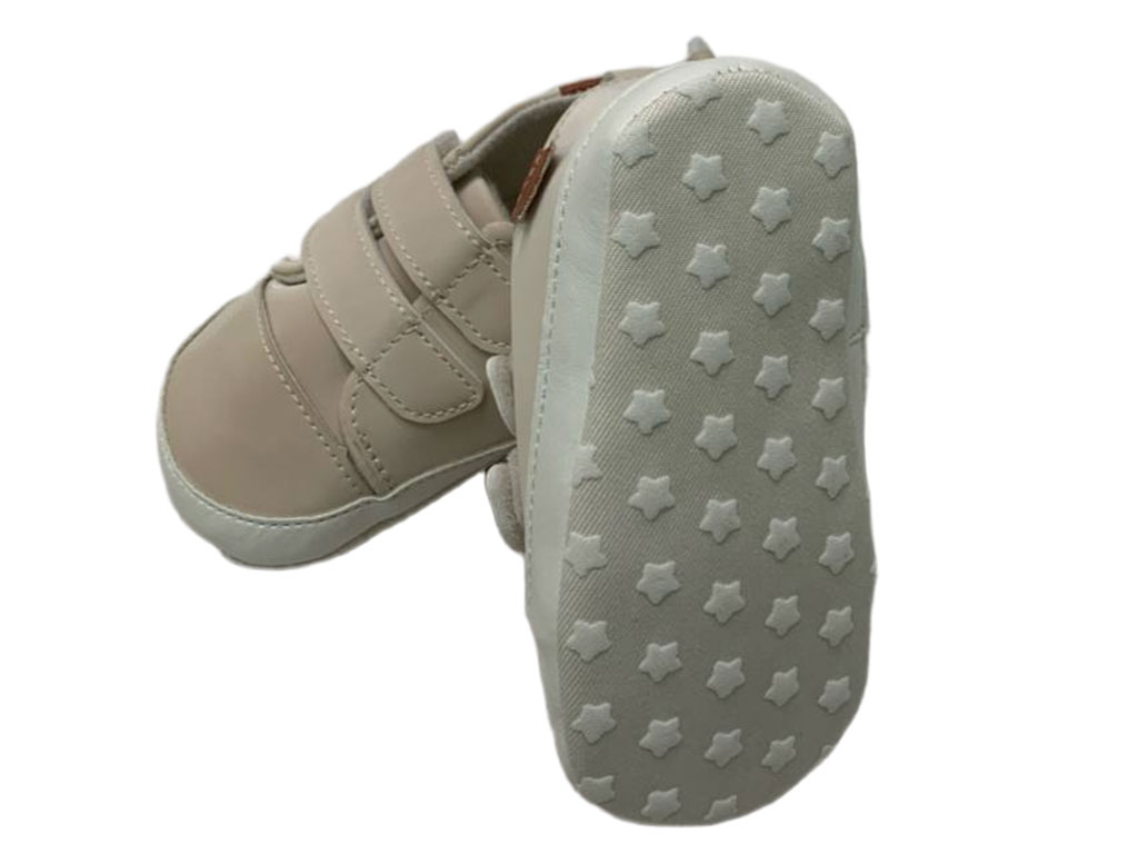 پاپوش استپ دار نوزادی رنگ کرم روشن مدل دو ردیف چسب