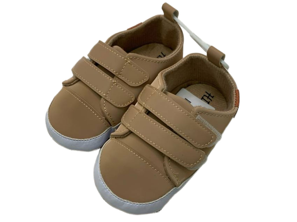 پاپوش استپ دار نوزادی رنگ نسکافه ای مدل دو ردیف چسب