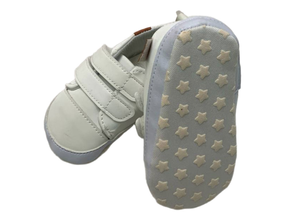 پاپوش استپ دار نوزادی رنگ سفید مدل دو ردیف چسب