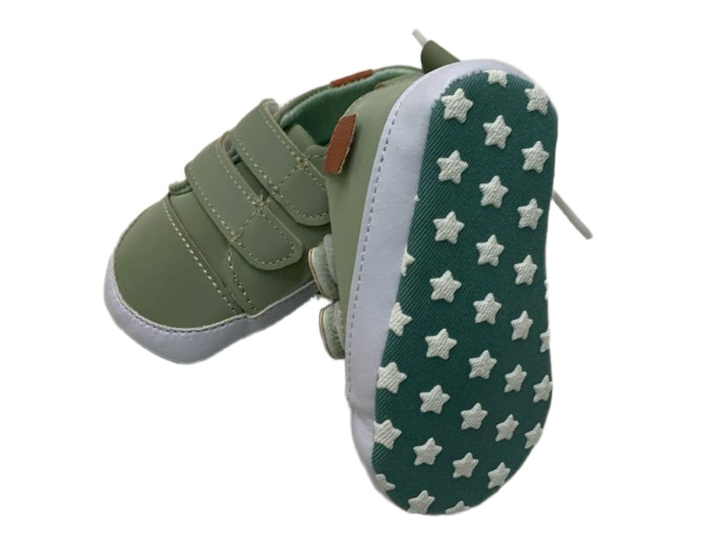 پاپوش استپ دار نوزادی رنگ سبز مدل دو ردیف چسب