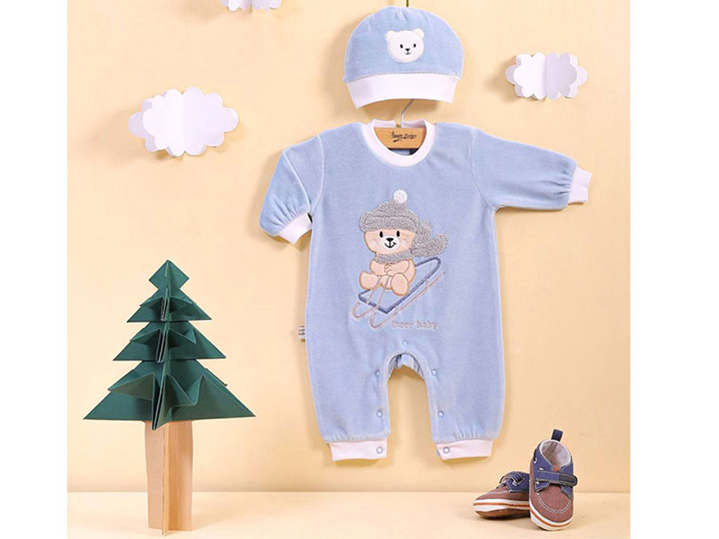 سرهمی مخمل پسرانه نوزادی دارای کلاه طرح خرس اسکیت سوار آی نور بیبی inoor baby
