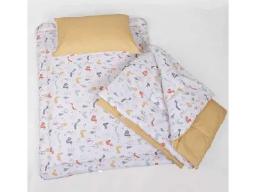 سرویس خواب دم دستی مسافرتی نوزادی(سایز 3 )مجموعه 3 عددی تشک، لحاف و بالشت طرح سنجاب خردلی الا ELA