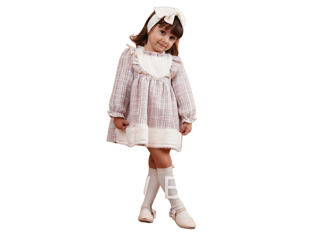 پیراهن دخترانه طرح چهارخانه رنگی خزدار
