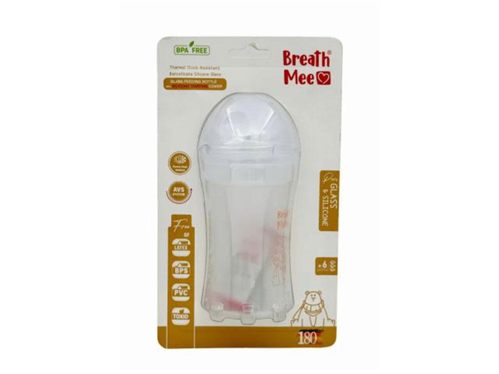 شیشه شیر پیرکس بالای 6 ماه 3 قطره حجم 180 mil برث می breath mee