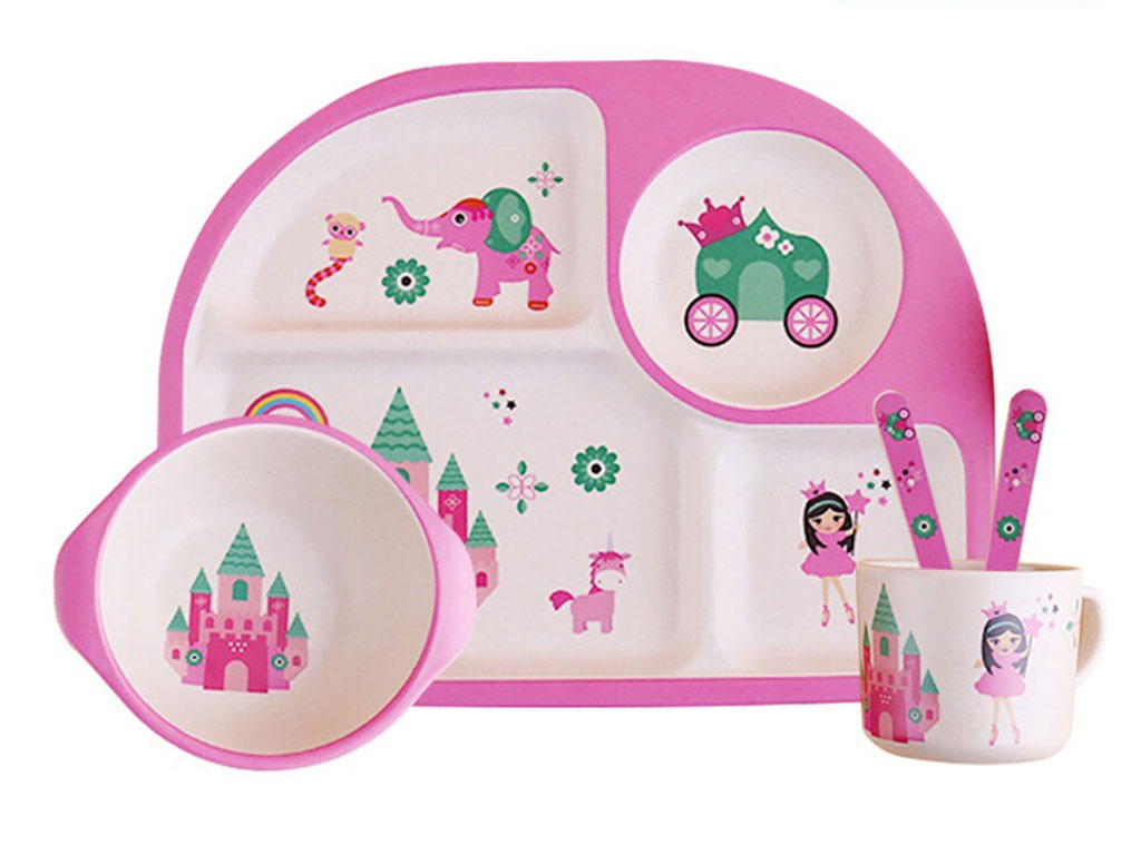 ست ظرف غذا کودک و نوزاد بامبو 5 تکه طرح دار