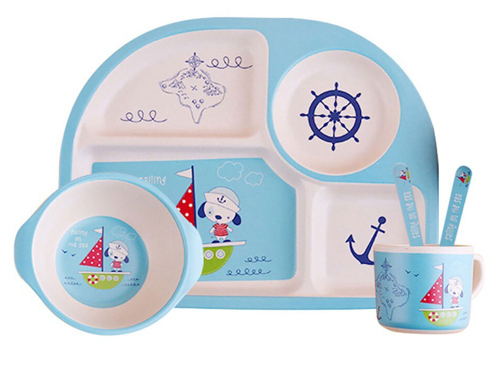 ست ظرف غذا کودک و نوزاد بامبو 5 تکه طرح دار