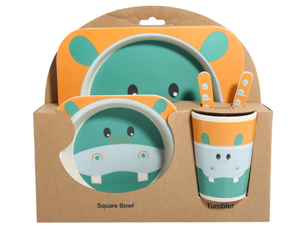 ست ظرف غذا کودک و نوزاد بامبو 5 تکه طرح حیوانات