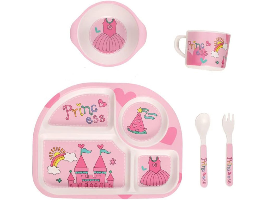 ست ظرف غذا کودک و نوزاد بامبو 5 تکه طرح دار