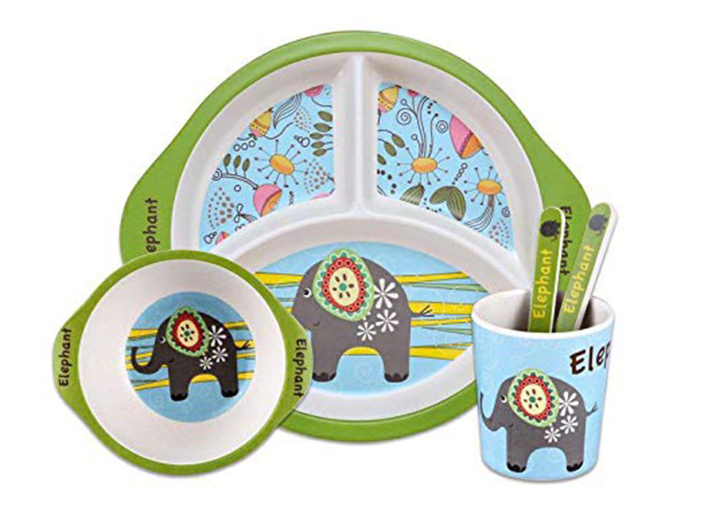 ست ظرف غذا کودک و نوزاد بامبو 5 تکه طرح حیوانات