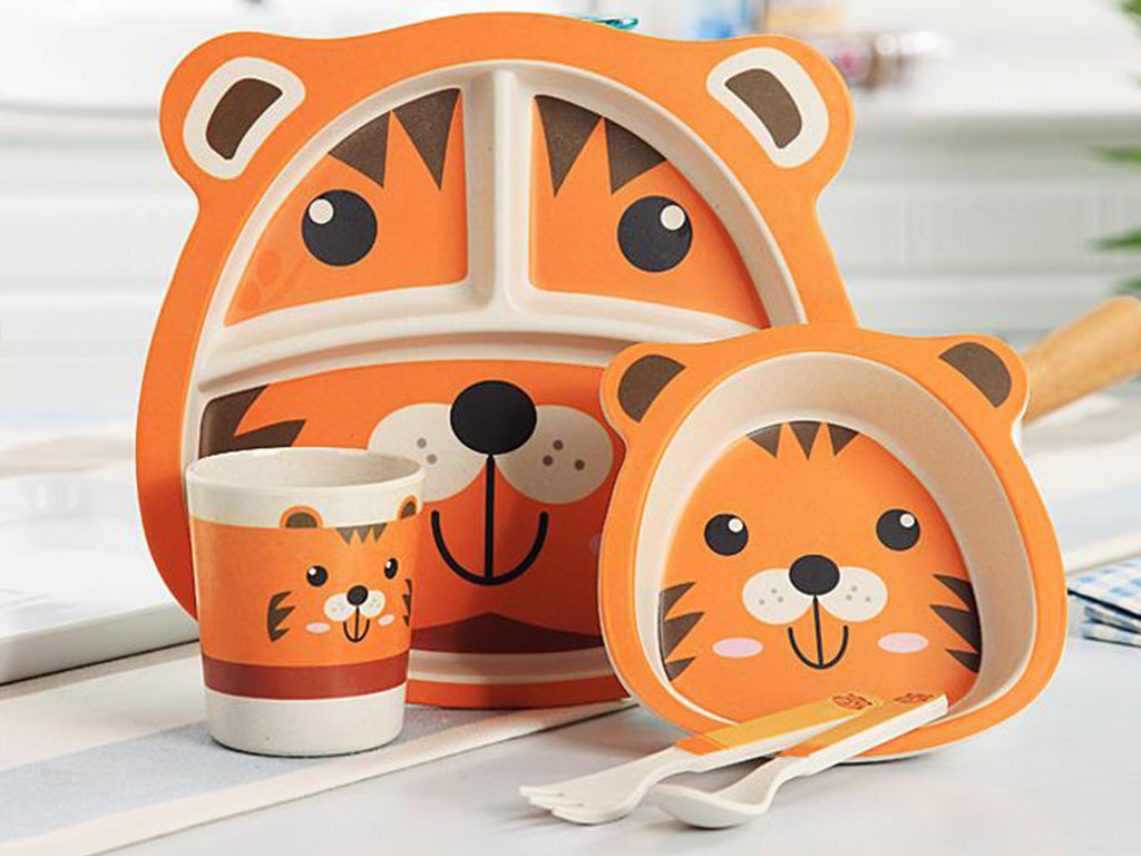ست ظرف غذا کودک و نوزاد بامبو 5 تکه طرح حیوانات