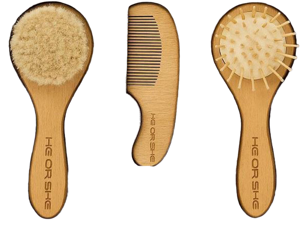 ست شانه و برس چوبی 3 عددی نوزادی هی اور شی heorshe