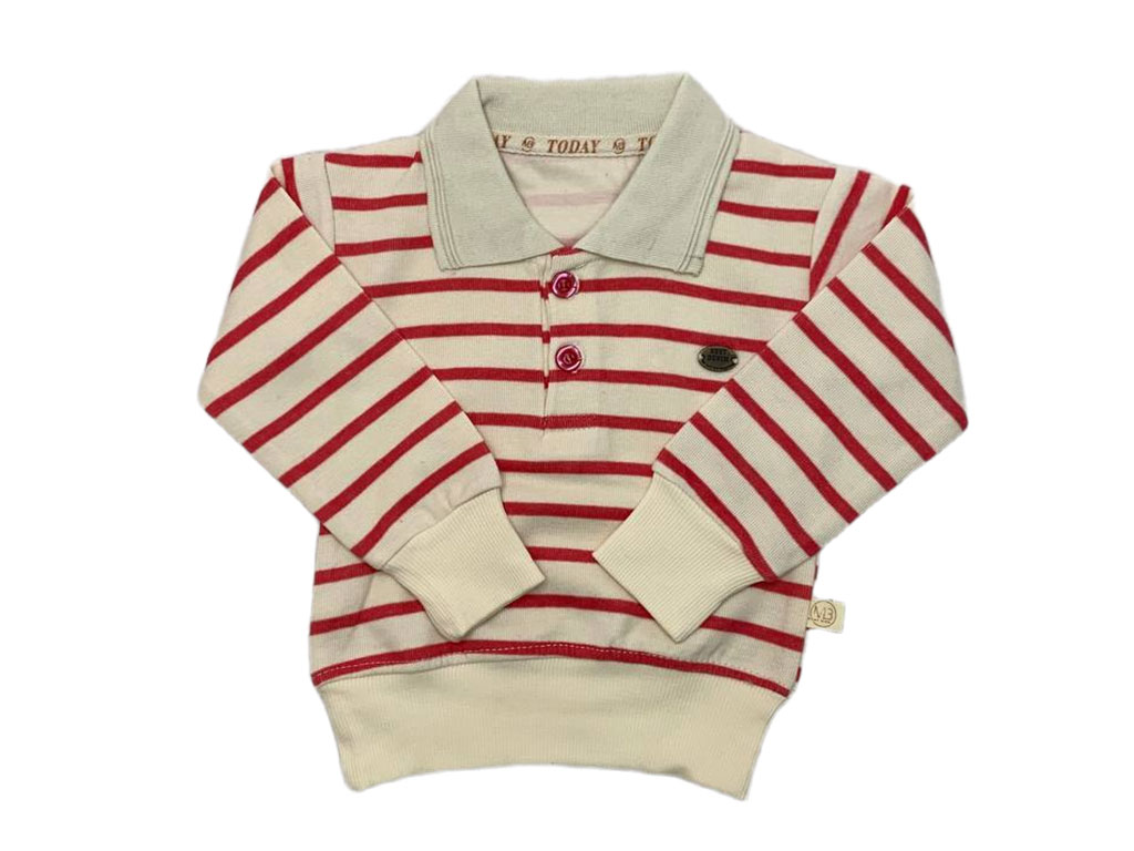 بلوز آستین بلند پسرانه سلانیک یقه دار رنگ قرمز طرح راه راه