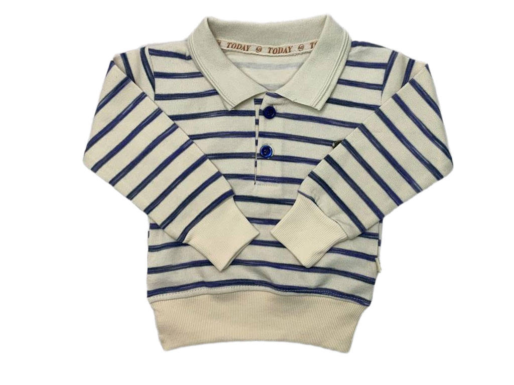 بلوز آستین بلند پسرانه سلانیک یقه دار رنگ سرمه ای طرح راه راه