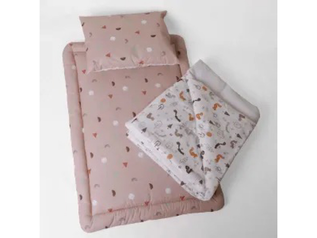 سرویس خواب دم دستی مسافرتی نوزادی(سایز 2)مجموعه 3 عددی تشک، لحاف و بالشت طرح سنجاب قهوه ای سفید الا ELA