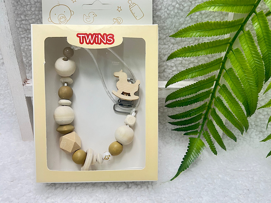 بند پستانک چوبی نوزادی  TWINS