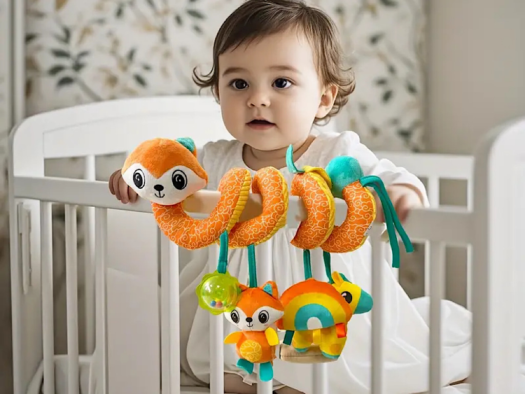 آویز تخت و کریر مارپیچی  و جغجغه ای عروسکی world