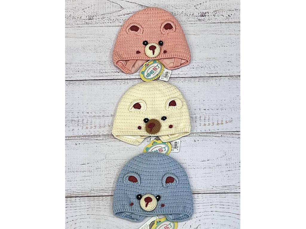 کلاه بافت بند دار طرح تدی برجسته با آستر نخی DLBD