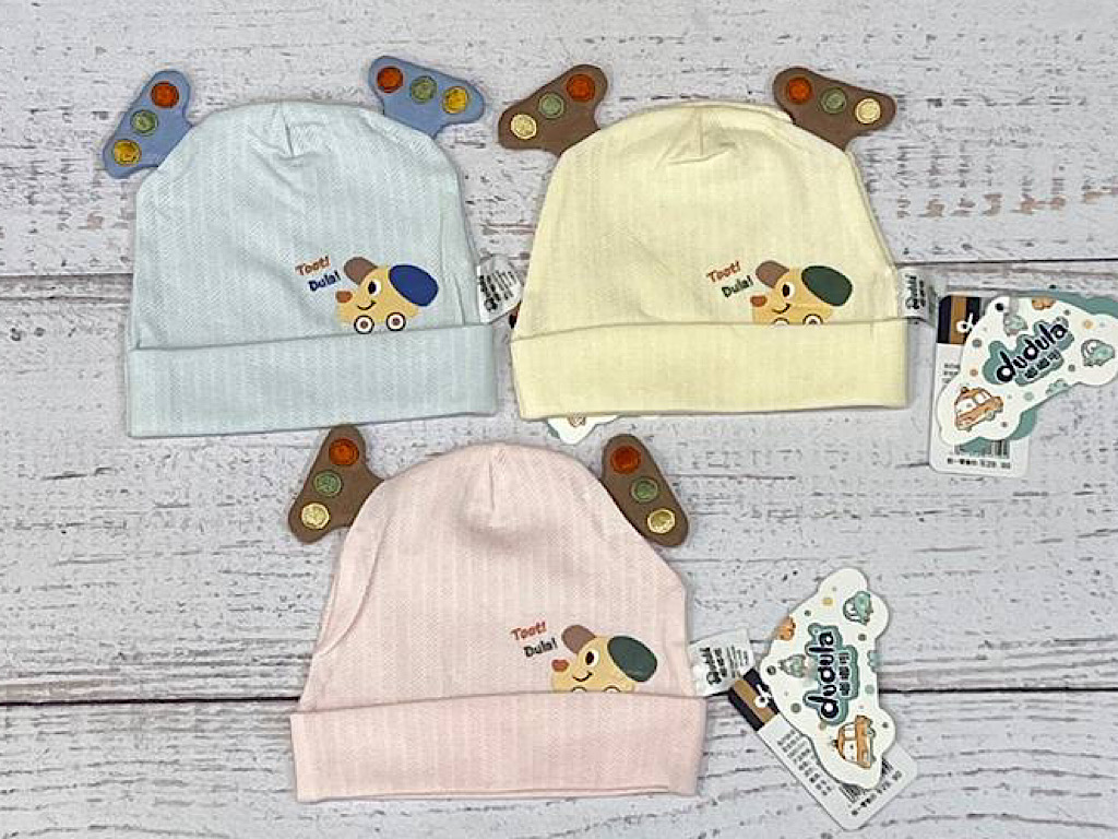 کلاه نخی نوزادی گوشدار با طرح چراغ راهنمایی سایز 0 ماه  Dudula