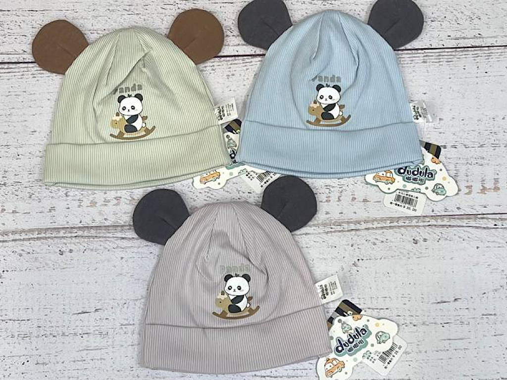 کلاه نخی دو لایه نوزادی گوشدار با طرح پاندا 0-3 ماه Dudula