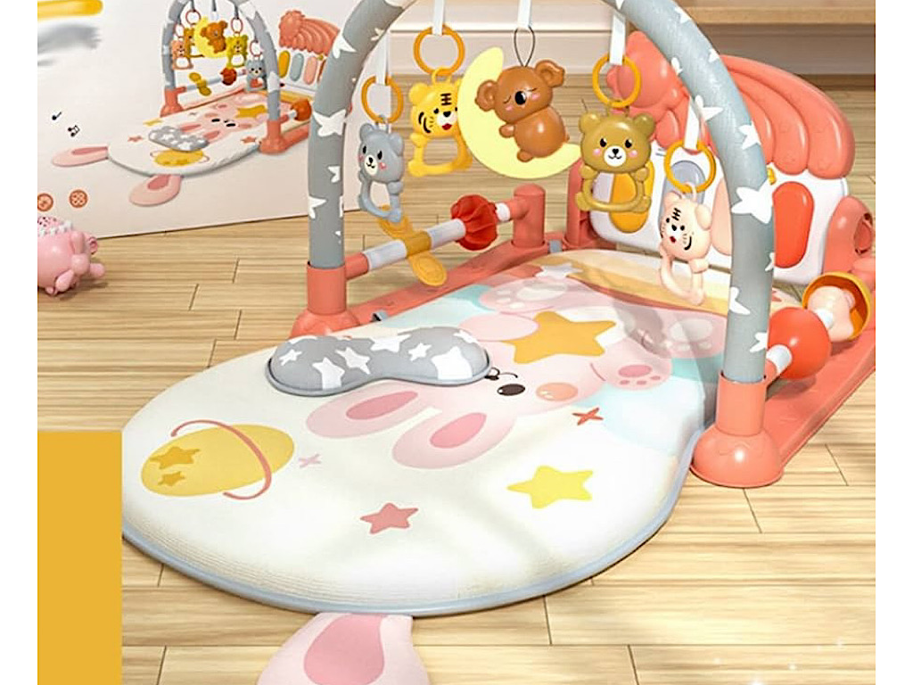 تشک بازی موزیکال و چراغدار طرح خرگوش با آویز چراغدار کوالا و ماه نوزادی mibaoli