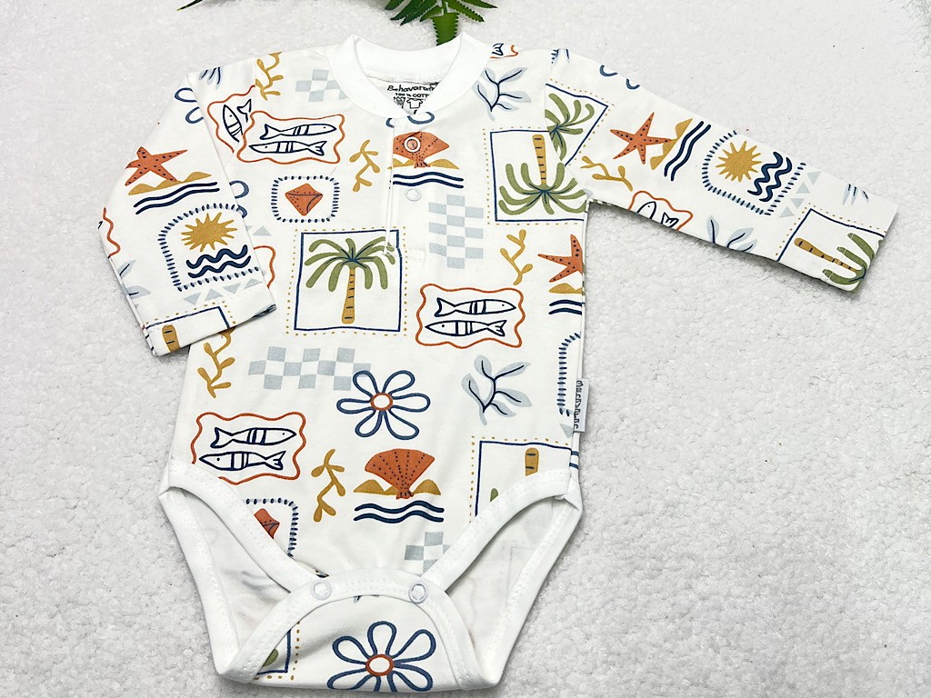 بادی آستین بلند نوزادی طرح هاوایی به آوران behavaran