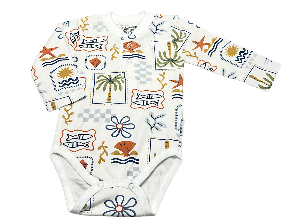 بادی آستین بلند نوزادی طرح هاوایی به آوران behavaran