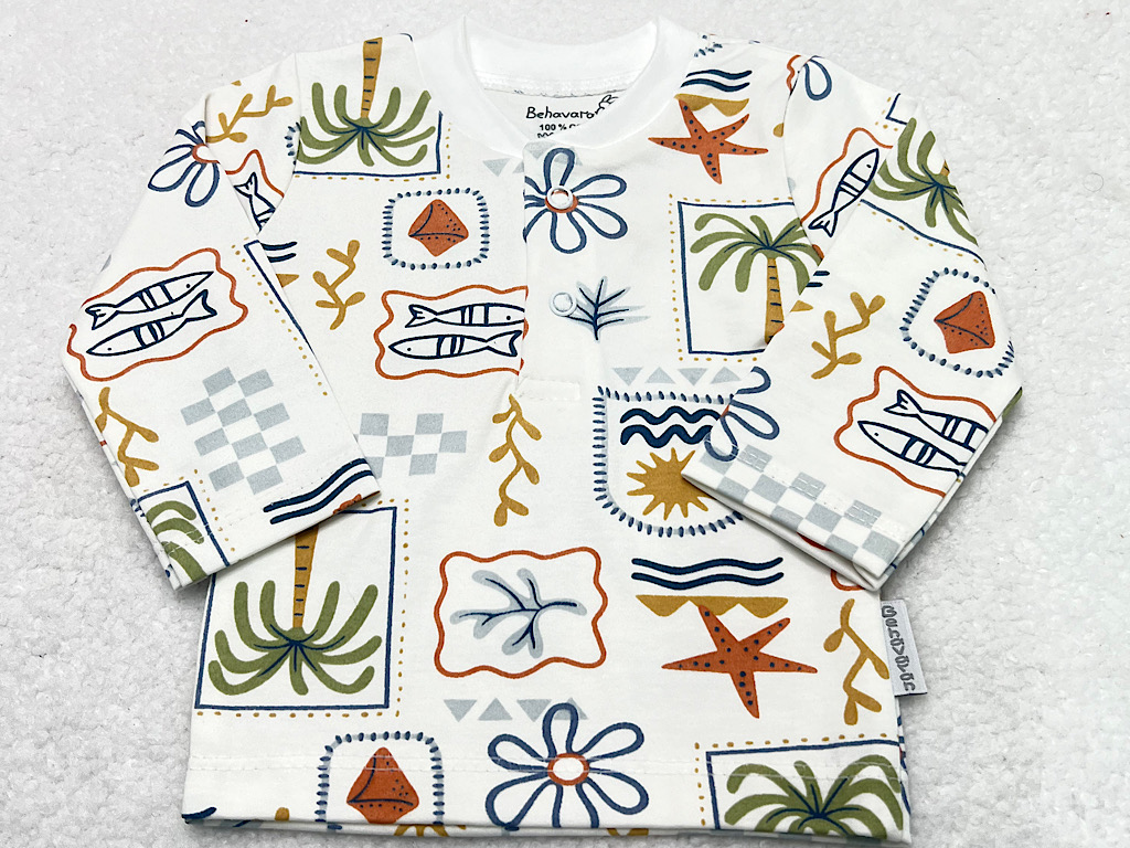 بلوز آستین بلند نوزادی طرح هاوایی به آوران behavaran