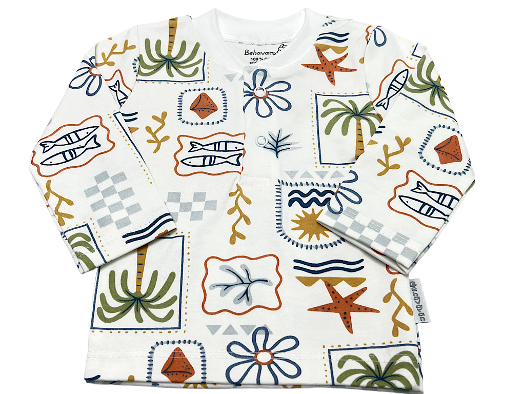 بلوز آستین بلند نوزادی طرح هاوایی به آوران behavaran