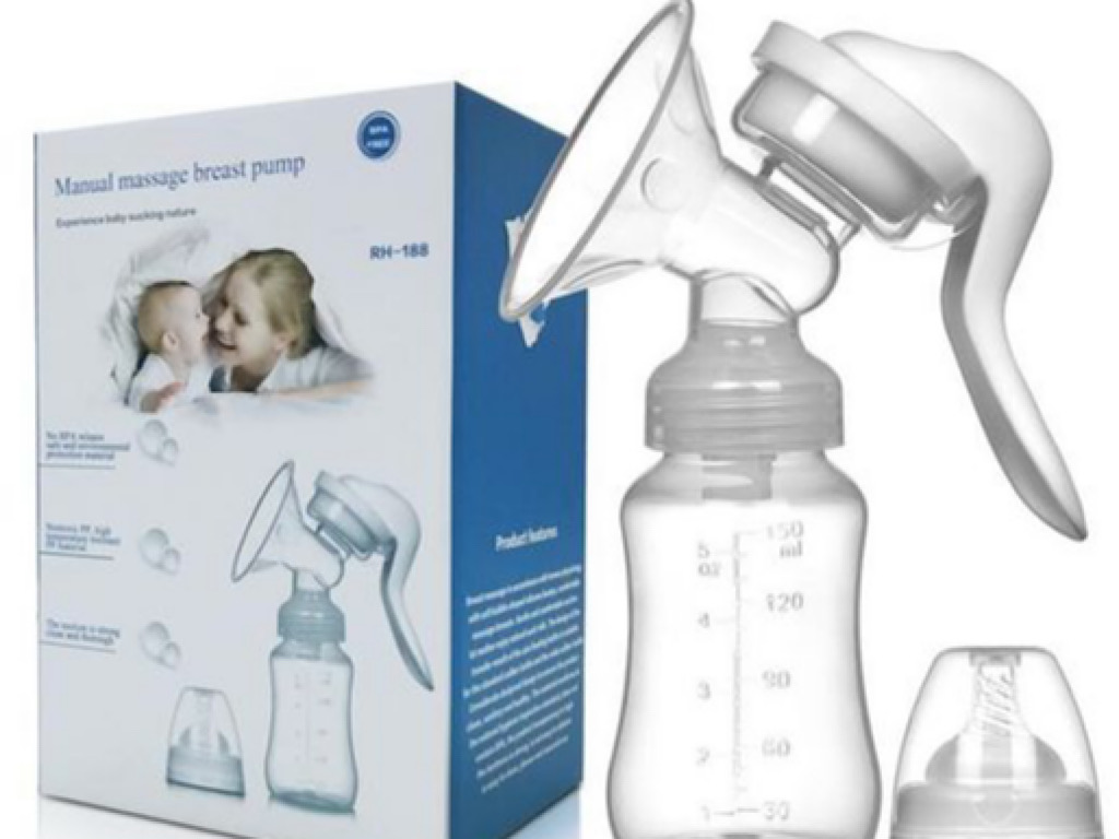 شیردوش دستی پمپی  همراه با شیشه شیر ضد نفخ 150 میلی لیتری دکتر کیسون