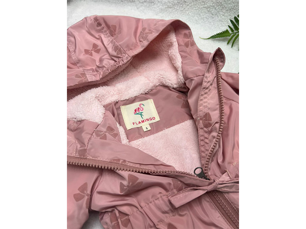 کاپشن کلاهدار توکرکی دخترانه رنگ صورتی طرح پاپیون نیوبورن