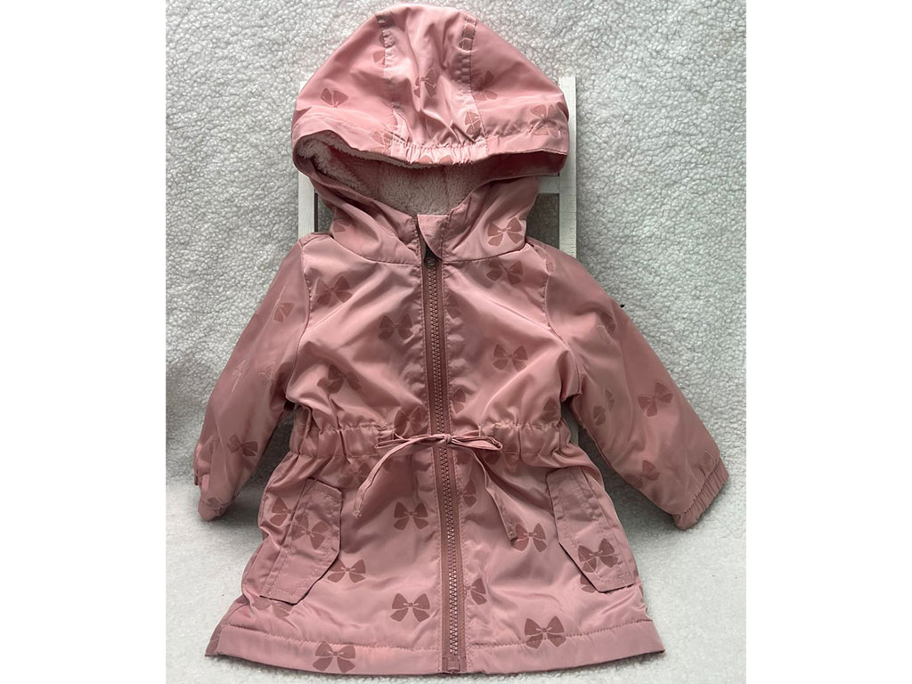 کاپشن کلاهدار توکرکی دخترانه رنگ صورتی طرح پاپیون نیوبورن