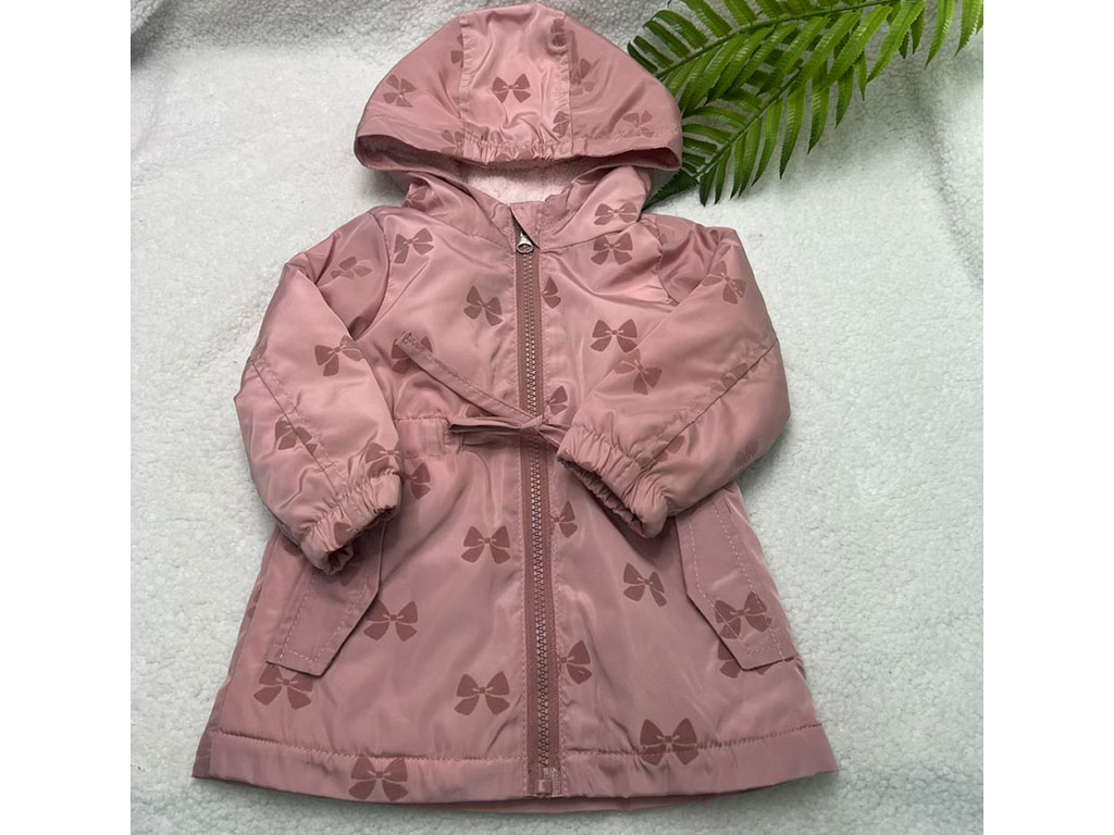 کاپشن کلاهدار توکرکی دخترانه رنگ صورتی طرح پاپیون نیوبورن