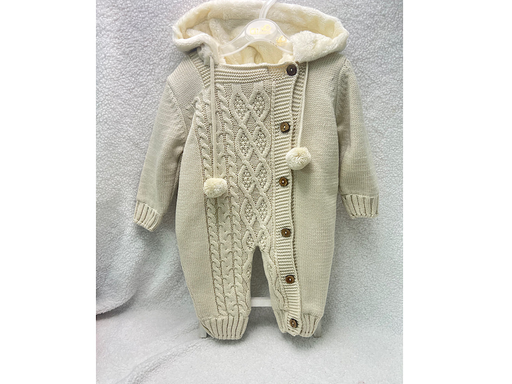 سرهمی بافت توکرکی نوزادی با کلاه خزدار کرم رنگ Aldiana