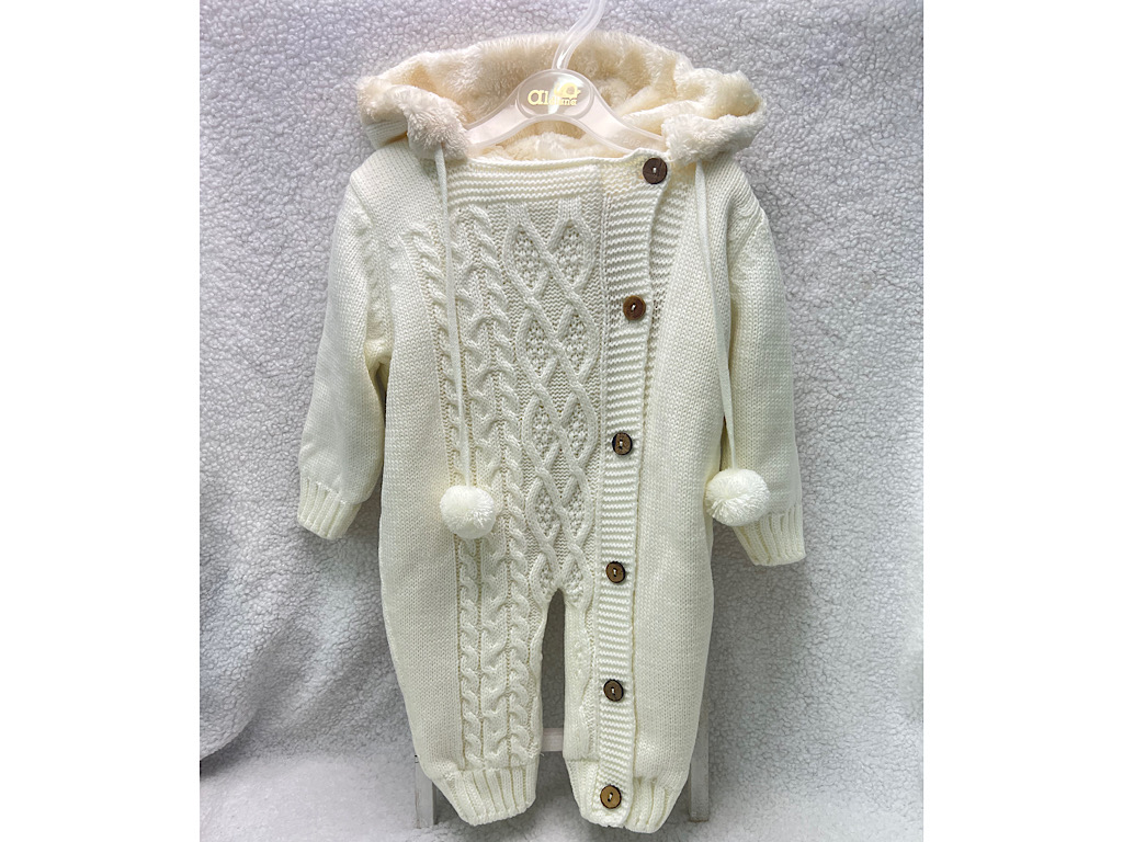 سرهمی بافت توکرکی نوزادی با کلاه خزدار شیری رنگ Aldiana