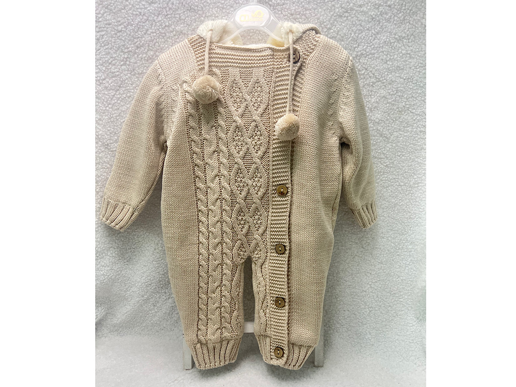 سرهمی بافت توکرکی نوزادی با کلاه خزدار نسکافه ای روشن Aldiana