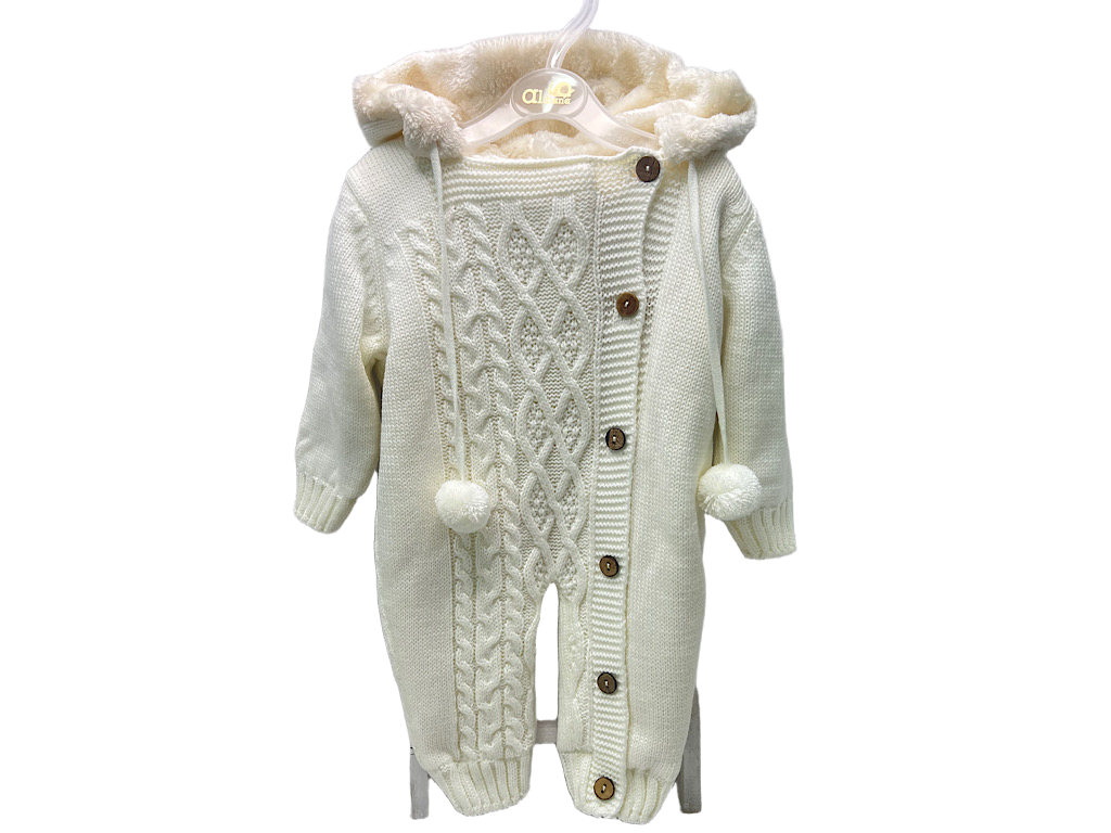 سرهمی بافت توکرکی نوزادی با کلاه خزدار شیری رنگ Aldiana