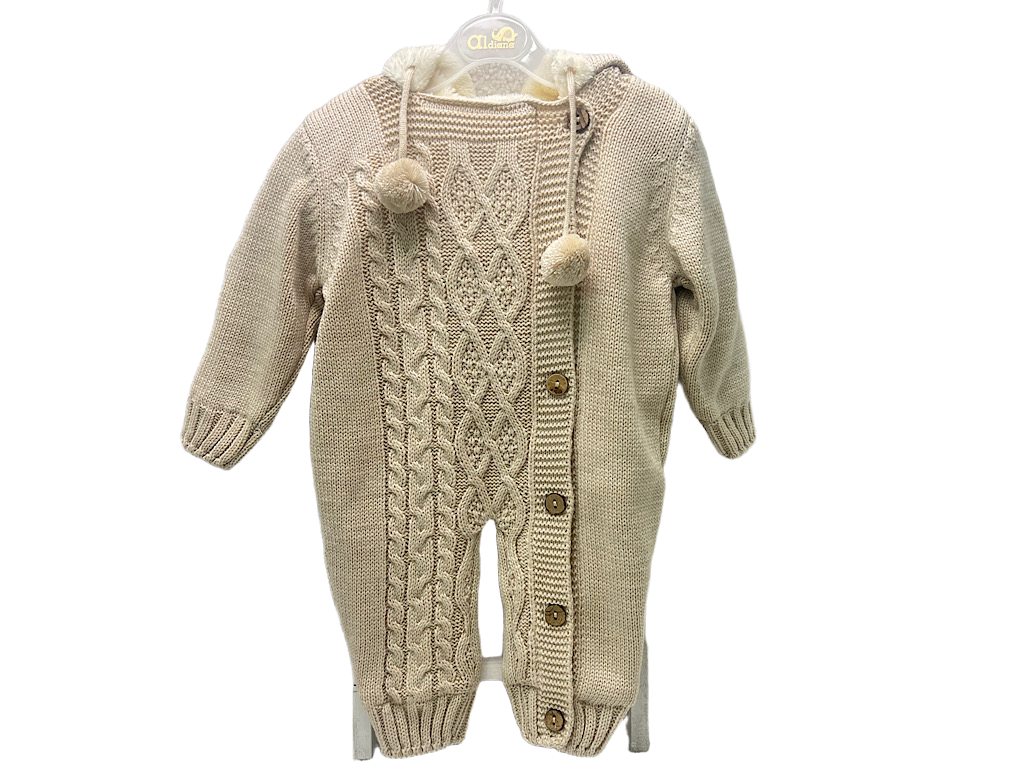 سرهمی بافت توکرکی نوزادی با کلاه خزدار نسکافه ای روشن Aldiana