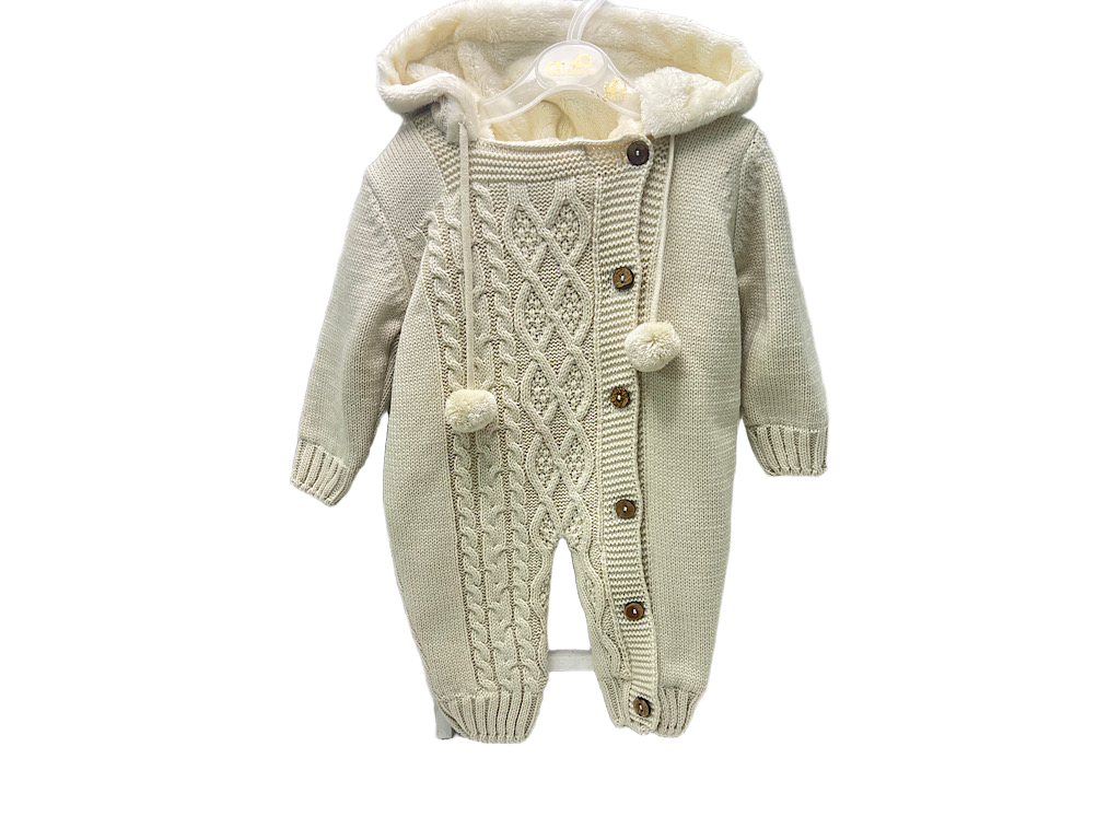 سرهمی بافت توکرکی نوزادی با کلاه خزدار کرم رنگ Aldiana