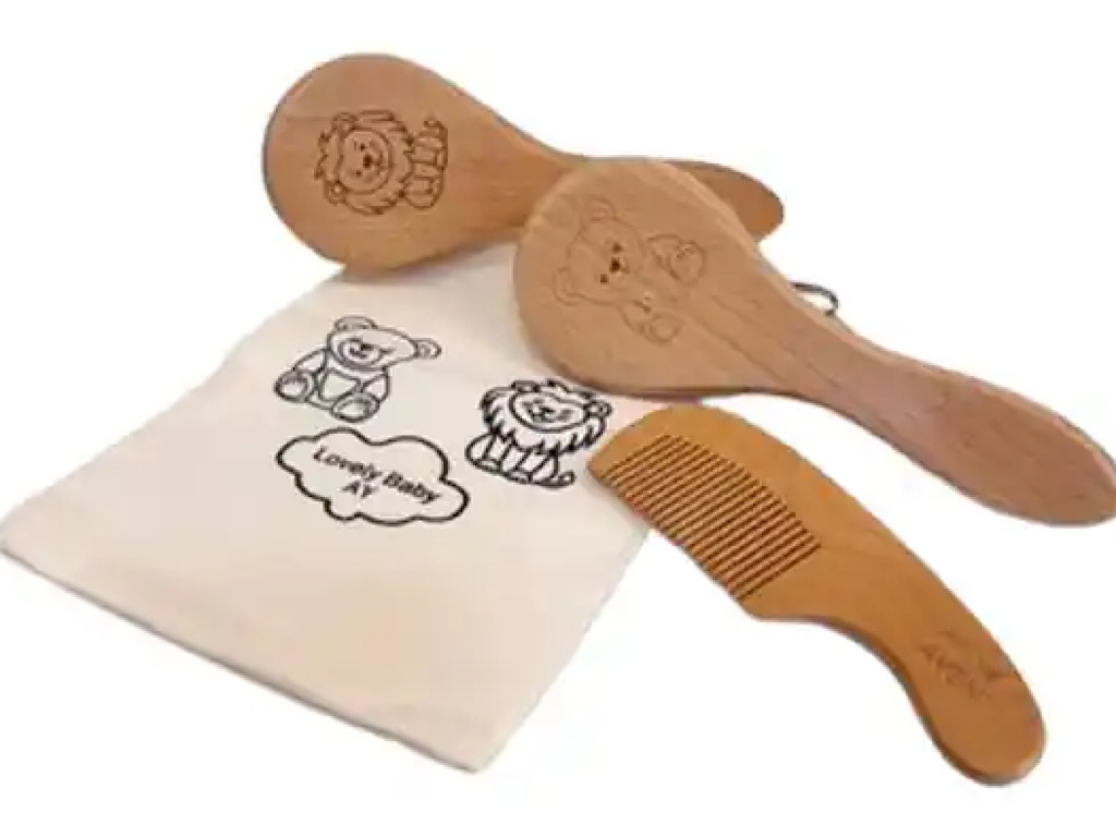 ست شانه و برس سه تکه چوبی نوزاد اونت AVENT