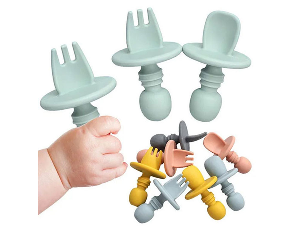 ست قاشق و چنگال سیلیکونی پستونکی دارای قاب