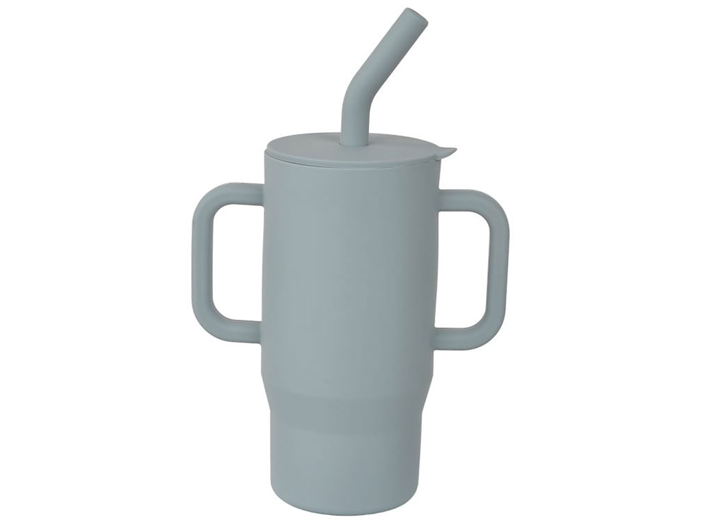 لیوان سیلیکونی نی دار آموزشی کودک دو دستگیره دار