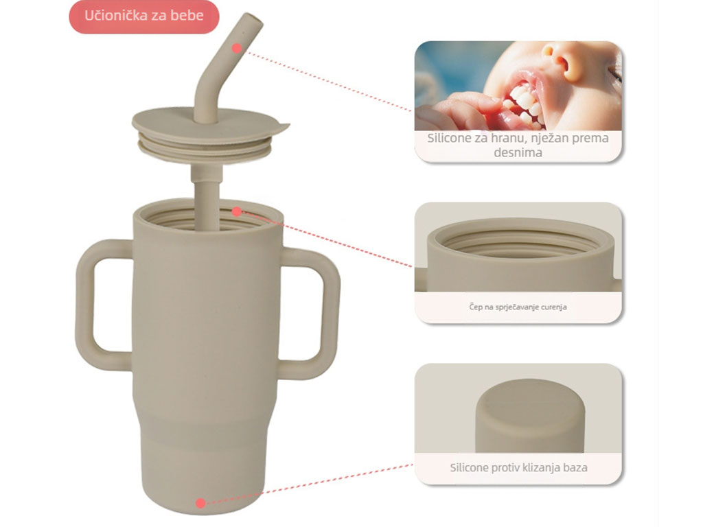 لیوان سیلیکونی نی دار آموزشی کودک دو دستگیره دار