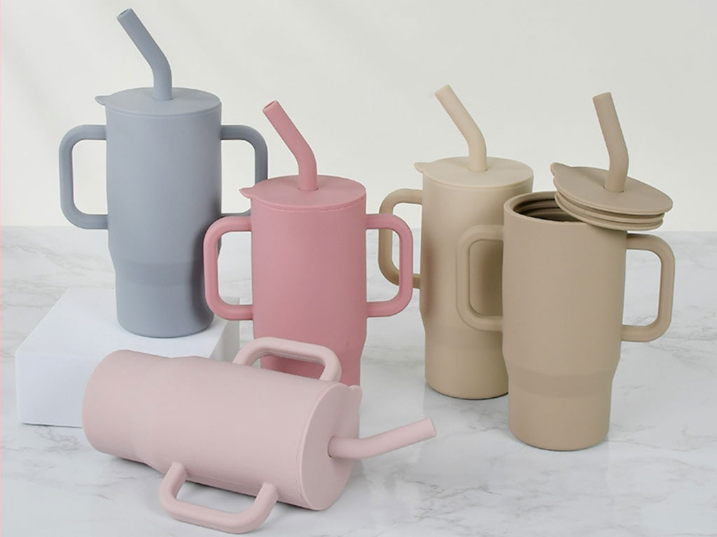 لیوان سیلیکونی نی دار آموزشی کودک دو دستگیره دار