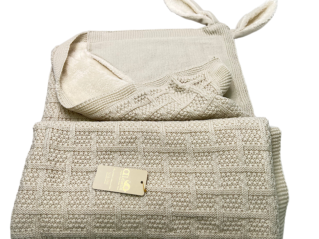 پتو بافت تو کرکی کلاه دار نوزادی آلدینا Aldiana